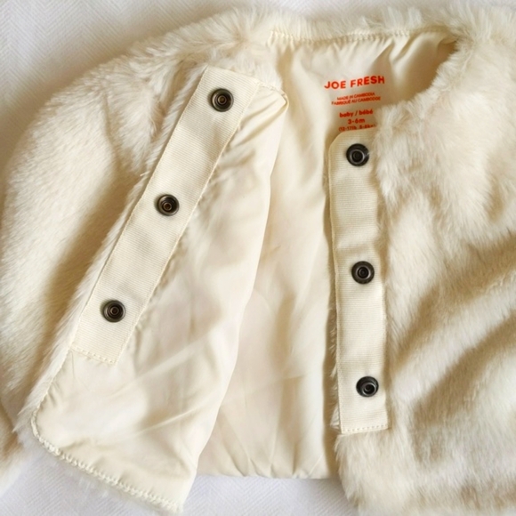joe fresh faux fur fully lined snap close jacket 3-6 months baby girl - Picture 4 of 6